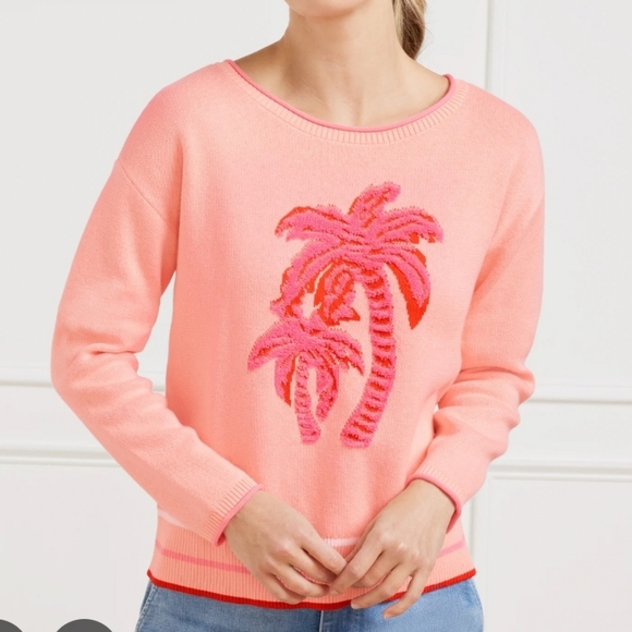Talbots Jacquard Palm Tree Novelty Embroidered Pullover Knit Sweater - Picture 10 of 10